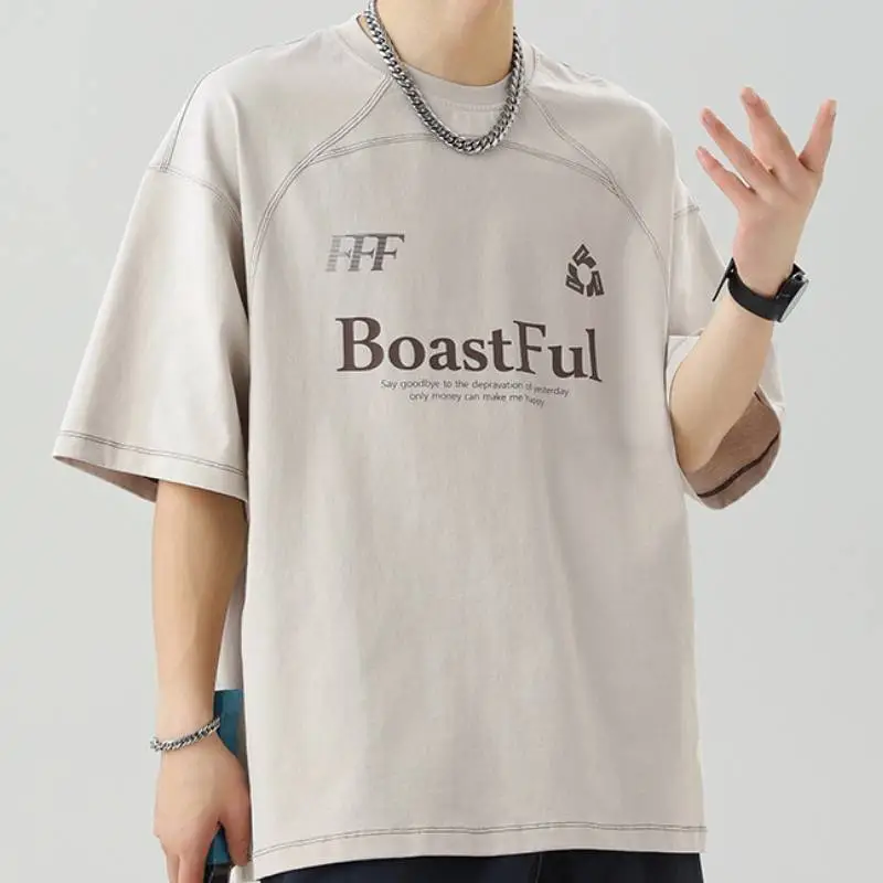 Plain Letter 100% Cotton T Shirt-2