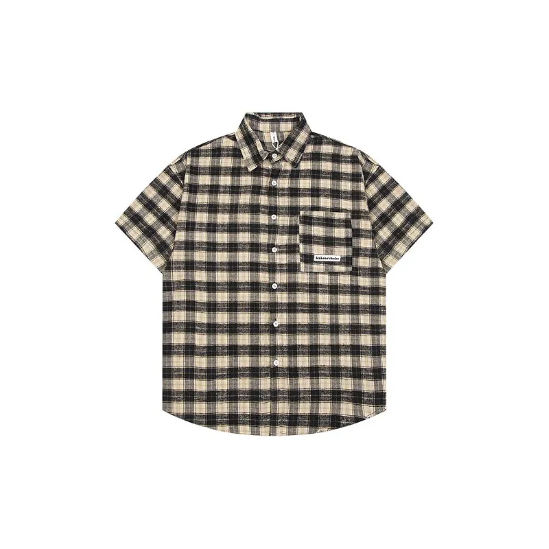 Retro Contrast Color Plaid T Shirt-0