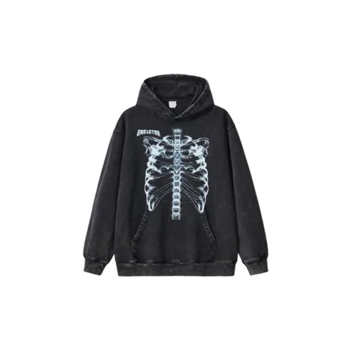 Heavy Hip Hop Bones Cotton Retro Washed Hoodie Sweatshirt