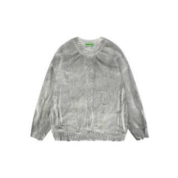 Retro Design Feeling Hole Round Neck Sweater