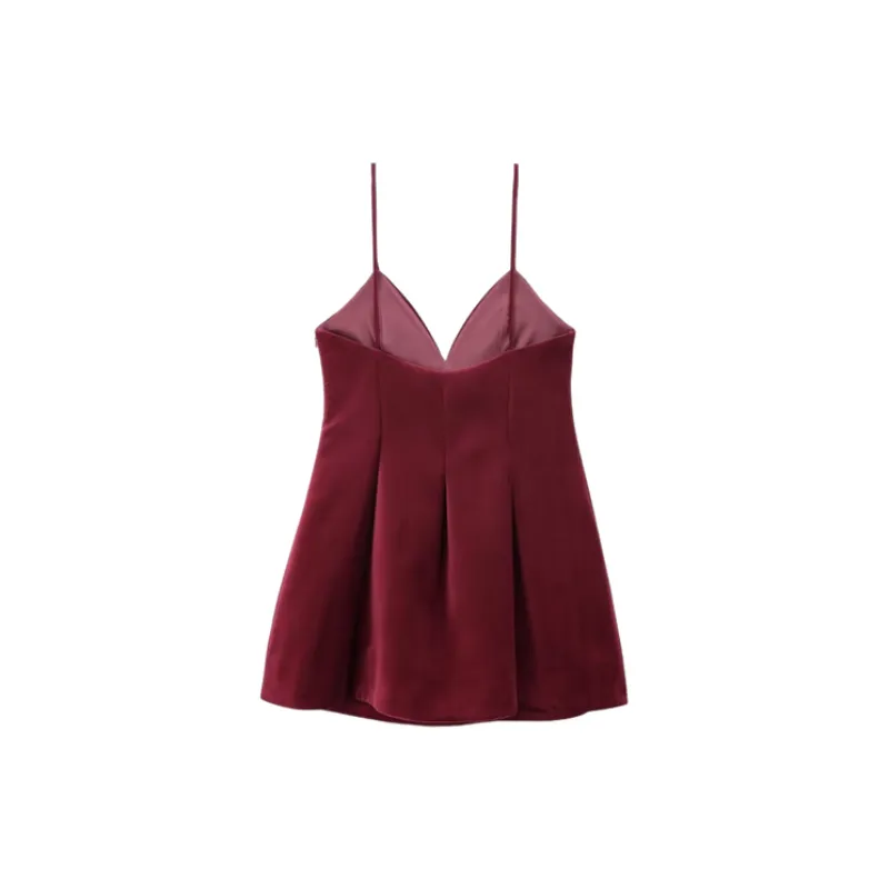 Elegant Plain Woven Slip Dress Women-1