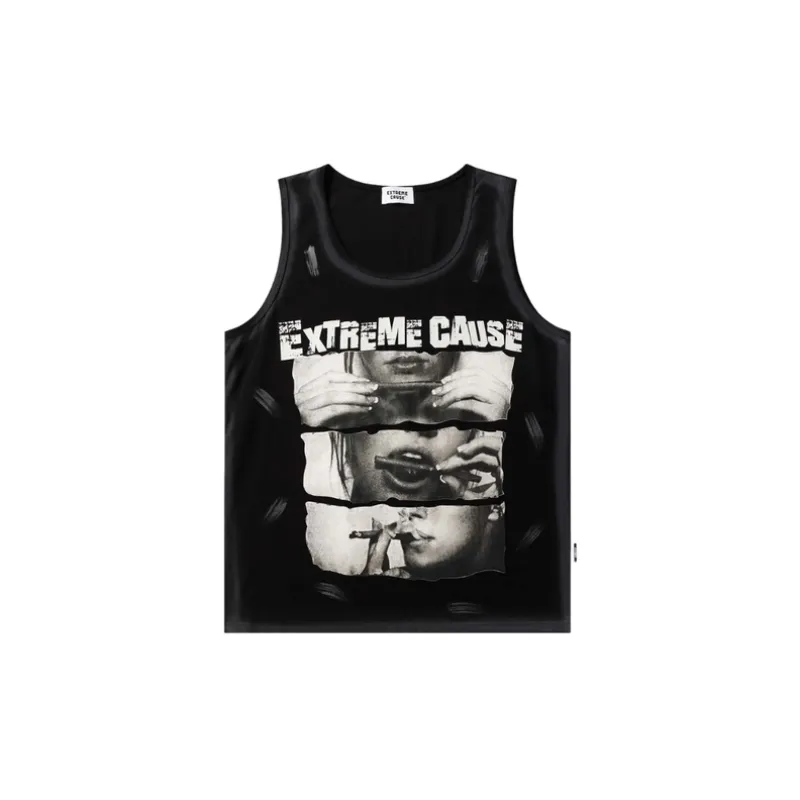 Distressed Letter Printed Sleeveless Vest