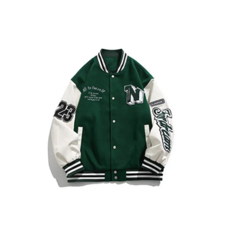 Retro Embroidered Contrast Color Baseball Suit Jacket-5