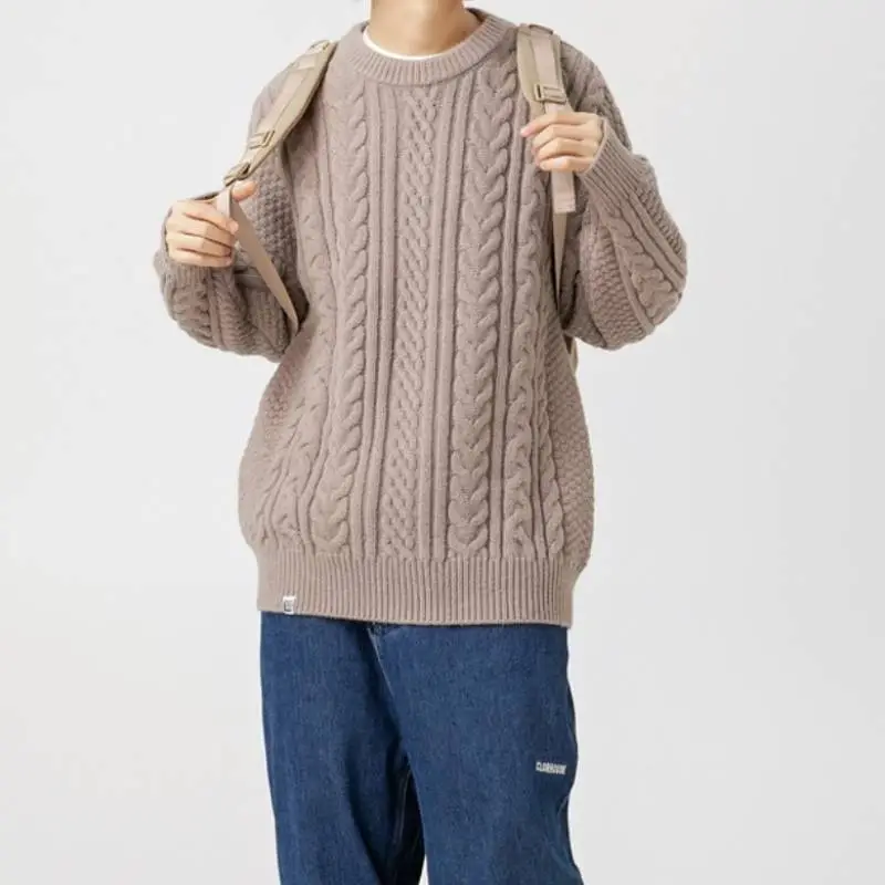 Retro Plain Blended Synthetic Fabrics Sweater-3
