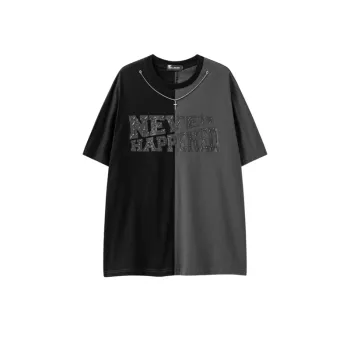 High Street Necklace Color Collision Splicing Design Short Sleeved T Shirt
