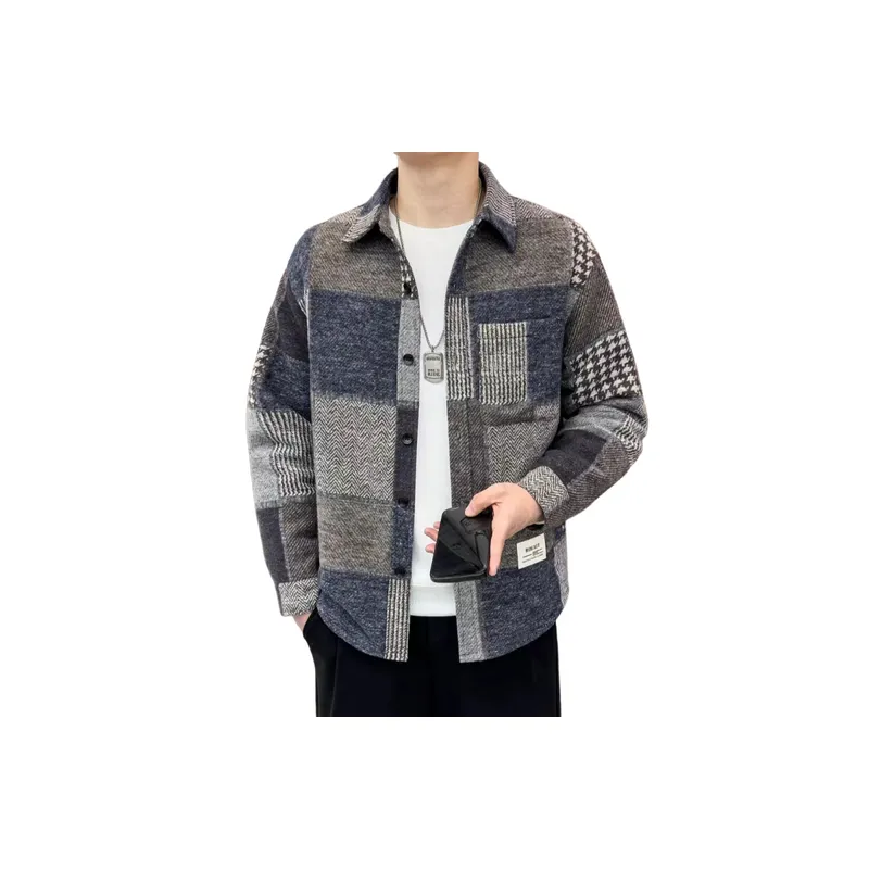 Fashionable Retro Long sleeved Plaid Jacket-0