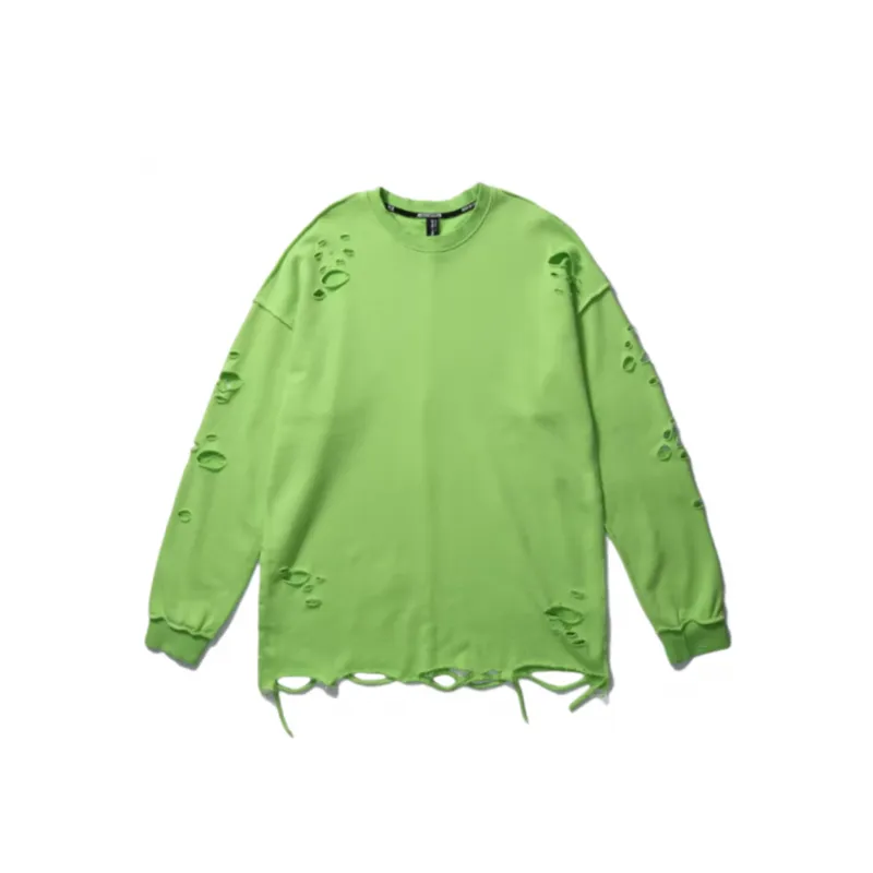 Solid Color Simple Distressed Long Sleeve Sweatshirt-3