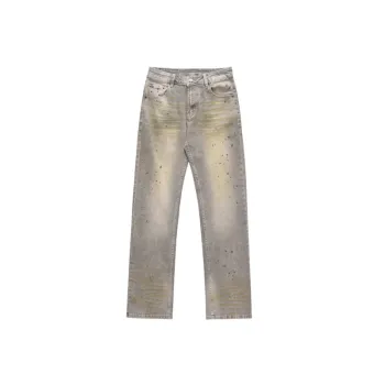 Retro Old Yellow Mud Dyed Splash Ink Jeans