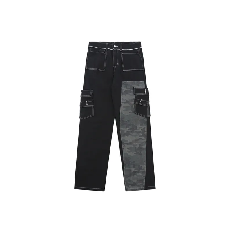 Loose Versatile Splicing Camouflage Jeans-0