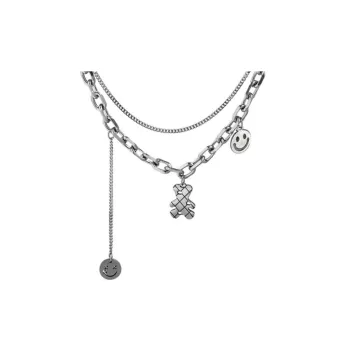 Titanium Steel Double Layer Smiley Face Necklace