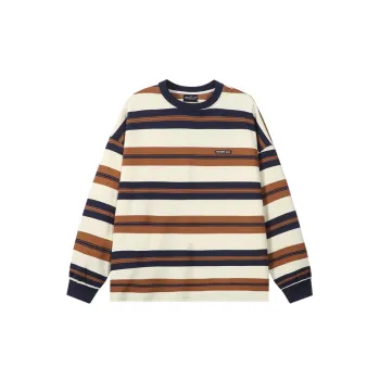 Retro Striped Blended Synthetic Fabrics T Shirt