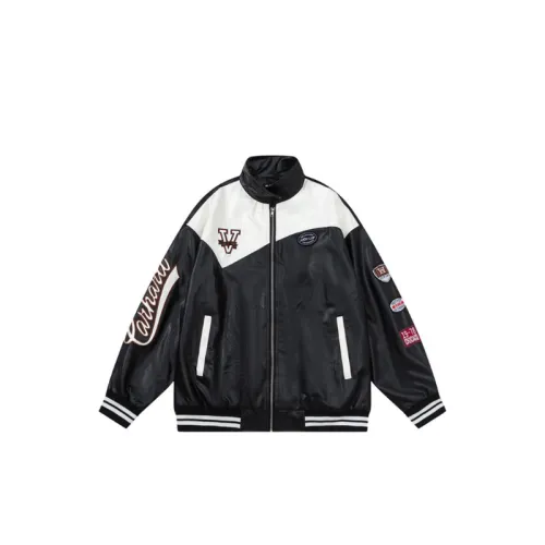 Color Splice Letter Embroidered Hip-Hop Biker Jacket