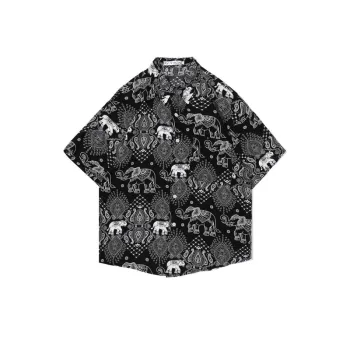 Vintage Cuban Collar Oil Paint Print Shirt