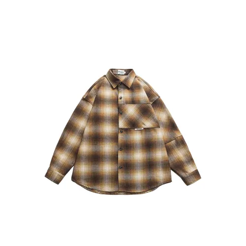 Vintage Loose Lapel Sanding Gradient Large Plaid Stitching Shirt