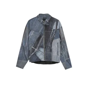 Contrast Color Stand Collar Denim Jacket
