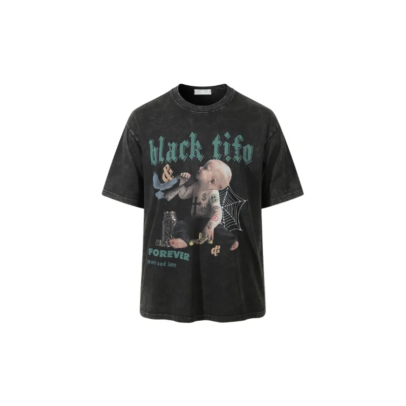 Fashionable Distress Cotton Blended Fabric T Shirt-0