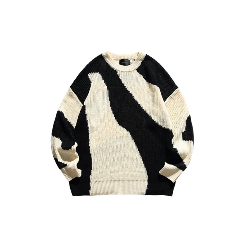 Crew Neck Knitwear Street Fashion Youth Artistic Style Stitching Casual Sweater