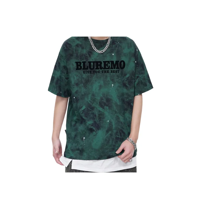 Special Batik Flocking Letter Printing Retro Splash Ink Short Sleeve T Shirt-6
