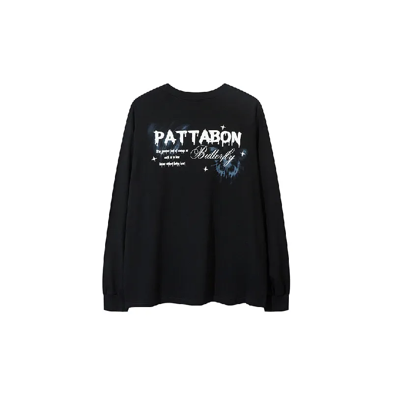 Retro Butterfly Print Long Sleeve Cotton T Shirt-1