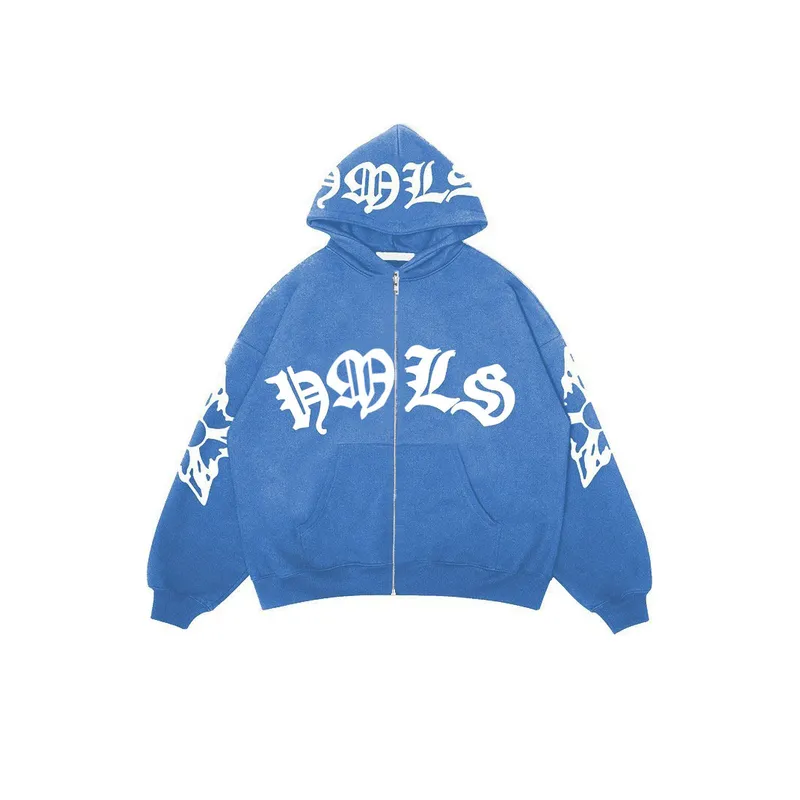 Zipper Gothic Letter Print Hoodie-2
