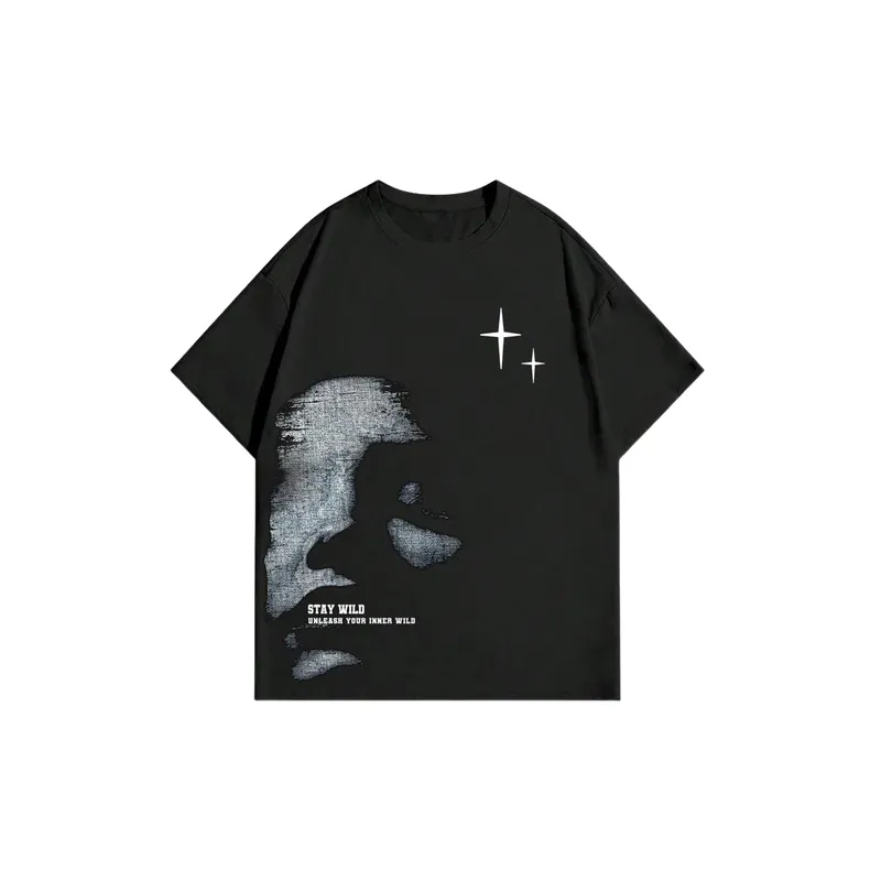 Casual Print Washed Cotton T Shirt-0
