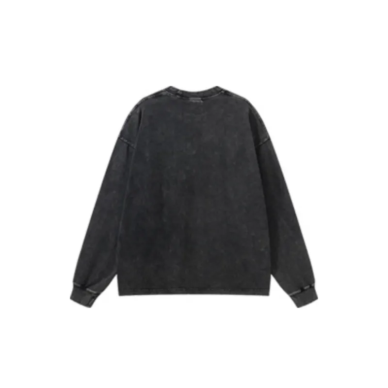 Loose Long sleeved Distinctive Heart Printed Top Retro Style Abraded Craft Base Shirt-1