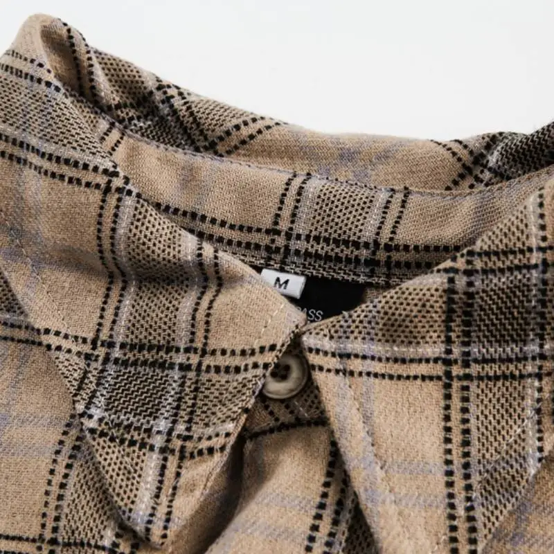 Retro Long Sleeve Plaid Cotton Blended Fabric Shirt-5
