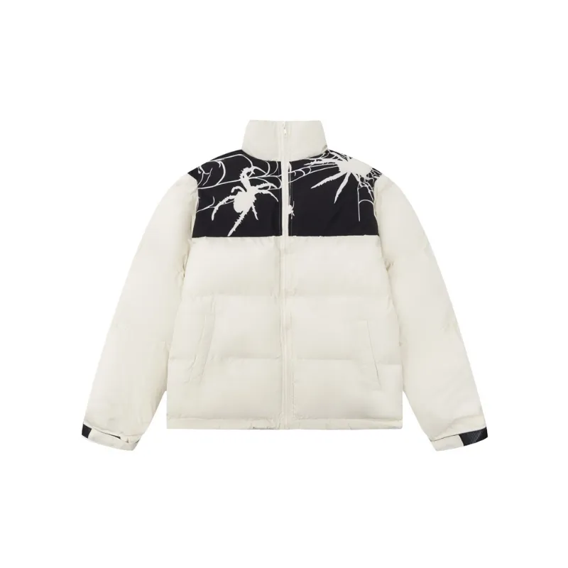 Spider Pattern Spliced Collision Color Cotton Jacket-4