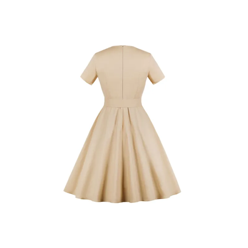 Retro Plain Cotton Dress Women-1