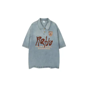 Retro Letter Blended Synthetic Fabrics Polo
