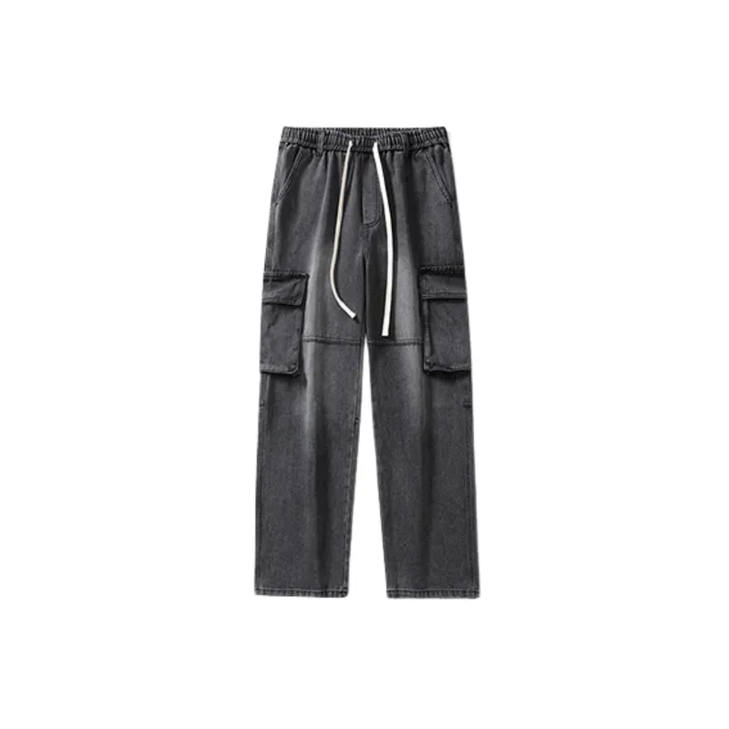 Fashionable Loose Denim Cargo Pants-11