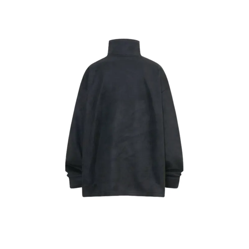 High Street Irregular Zipper Design Reflective Metal Buckle Vertical Collar Pullover Fleece Sweatshirt-1