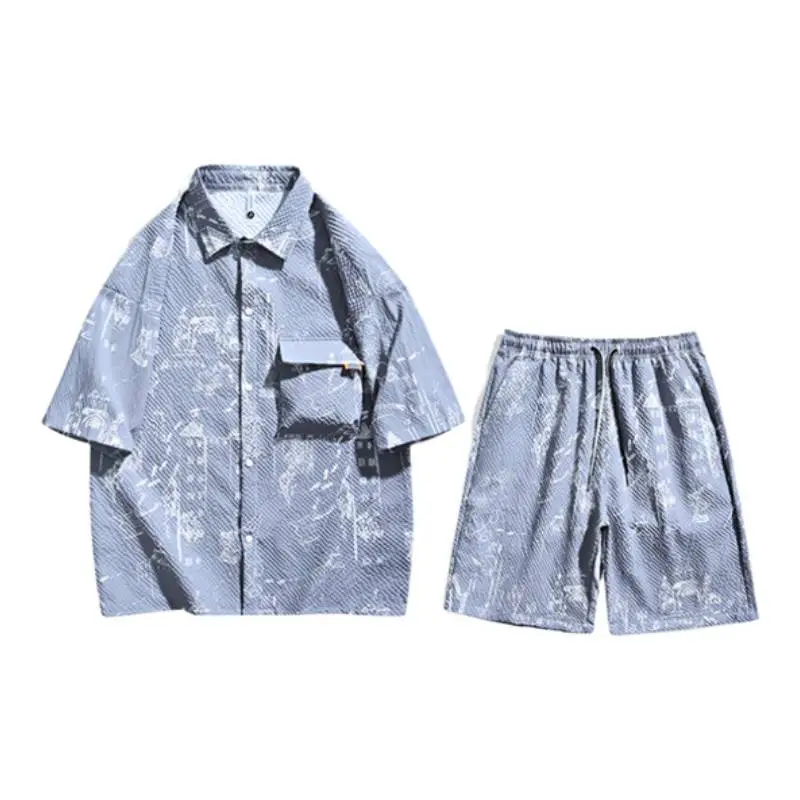 Five Point Sleeve Shirt And Pants Large Size Set-2