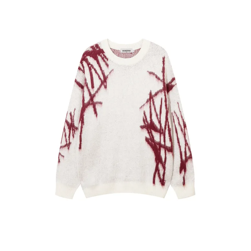 High Street Niche Design Confronted Graffiti Jacquard Sweater-0