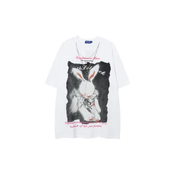 Hip Hop Street Retro Fashion Rabbit Printed Short sleeved T shirt