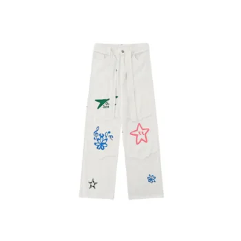 American Street Graffiti Letter Embroidered Loose Straight Wide leg Jeans