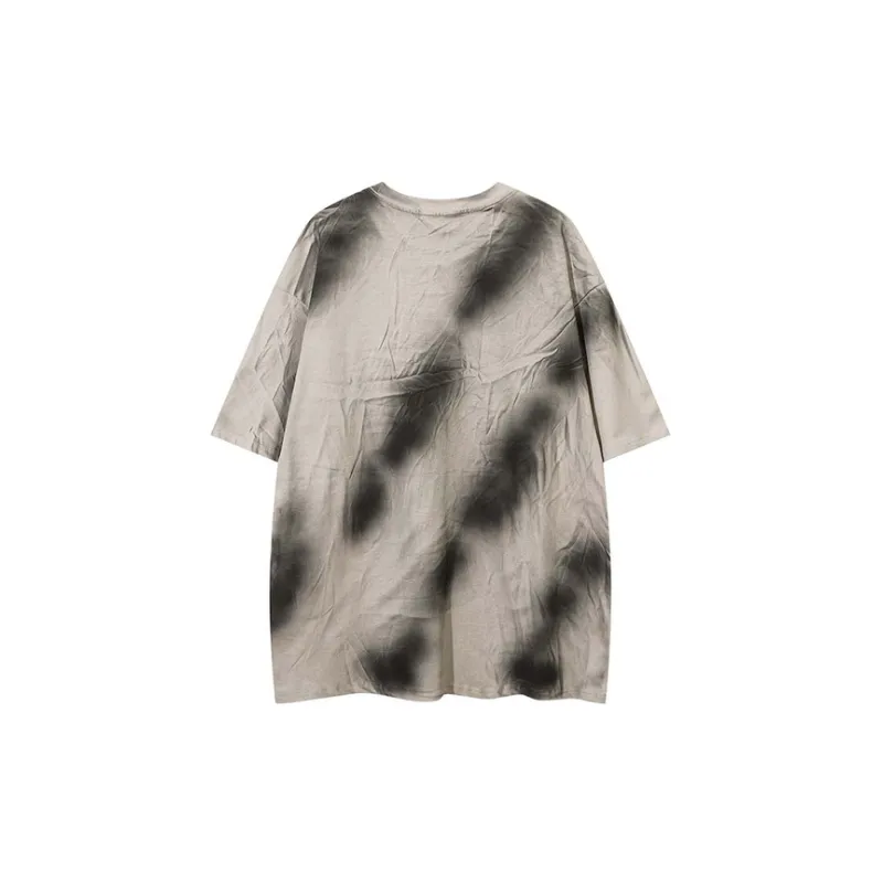Tide Dirty Diagonal Letters Printed Round Neck Short Sleeved T Shirt-1