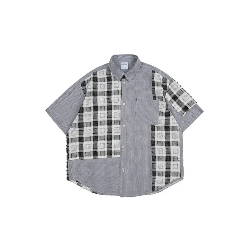 Contrast Plaid Striped Shirt-0