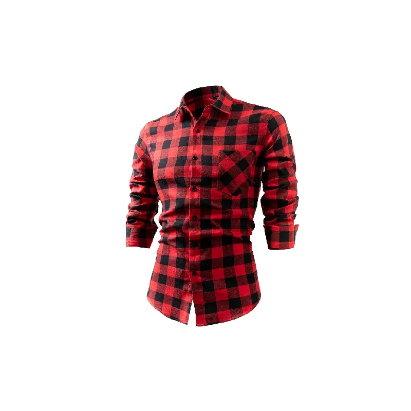 Casual Plaid Cotton Blended Fabric Shirt-0