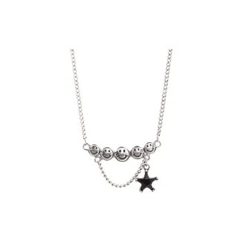 Silver Smiley Five Pointed Star Necklace