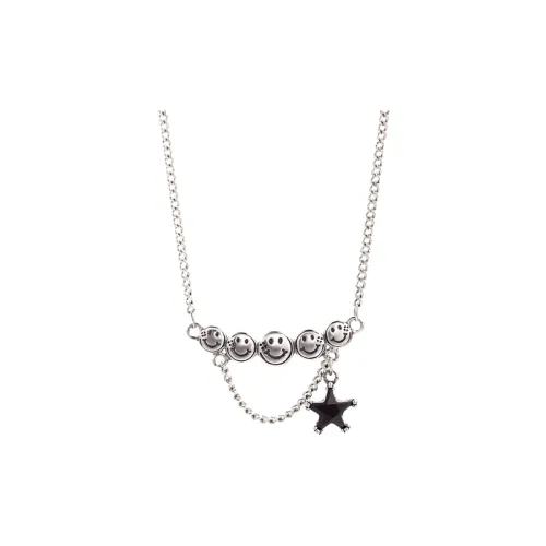 Silver Smiley Five Pointed Star Necklace