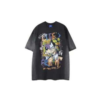 Cartoon Graffiti Cotton Blended Fabric T Shirt
