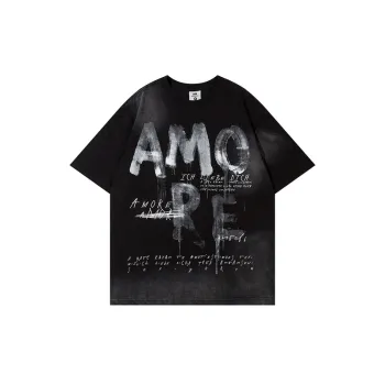 Spray Painted Letters Printed Short Sleeved T Shirt