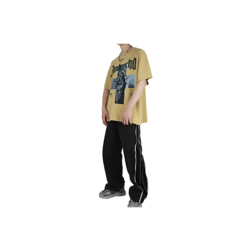 Retro Antique Washed Cross Figure Print T shirt-28