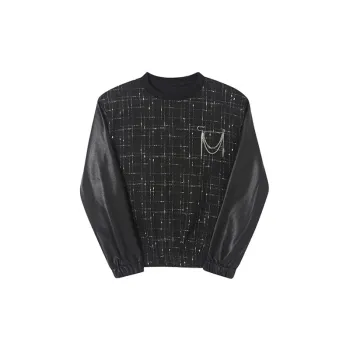 Patchwork Leather Pullover Sweater