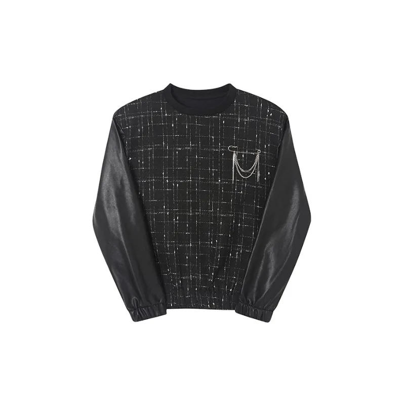 Patchwork Leather Pullover Sweater-0