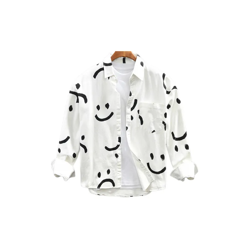 Loose Casual Shirt with Smiley Print-0