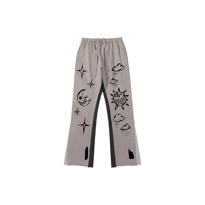 Splash Ink Stitching Drawstring High Street Pants-8