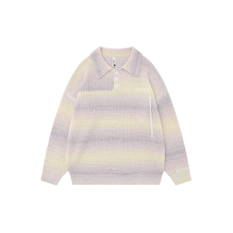Niche Gradient Striped Loose Pullover Collar Sweater-2