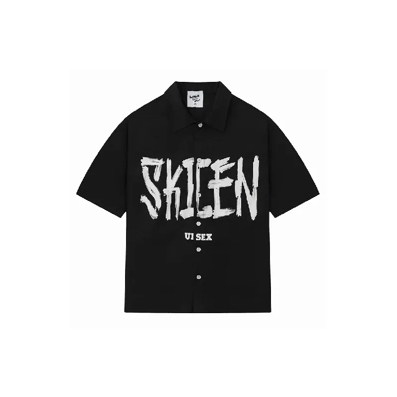 Retro Letter Cool Silk Cotton Shirt-0